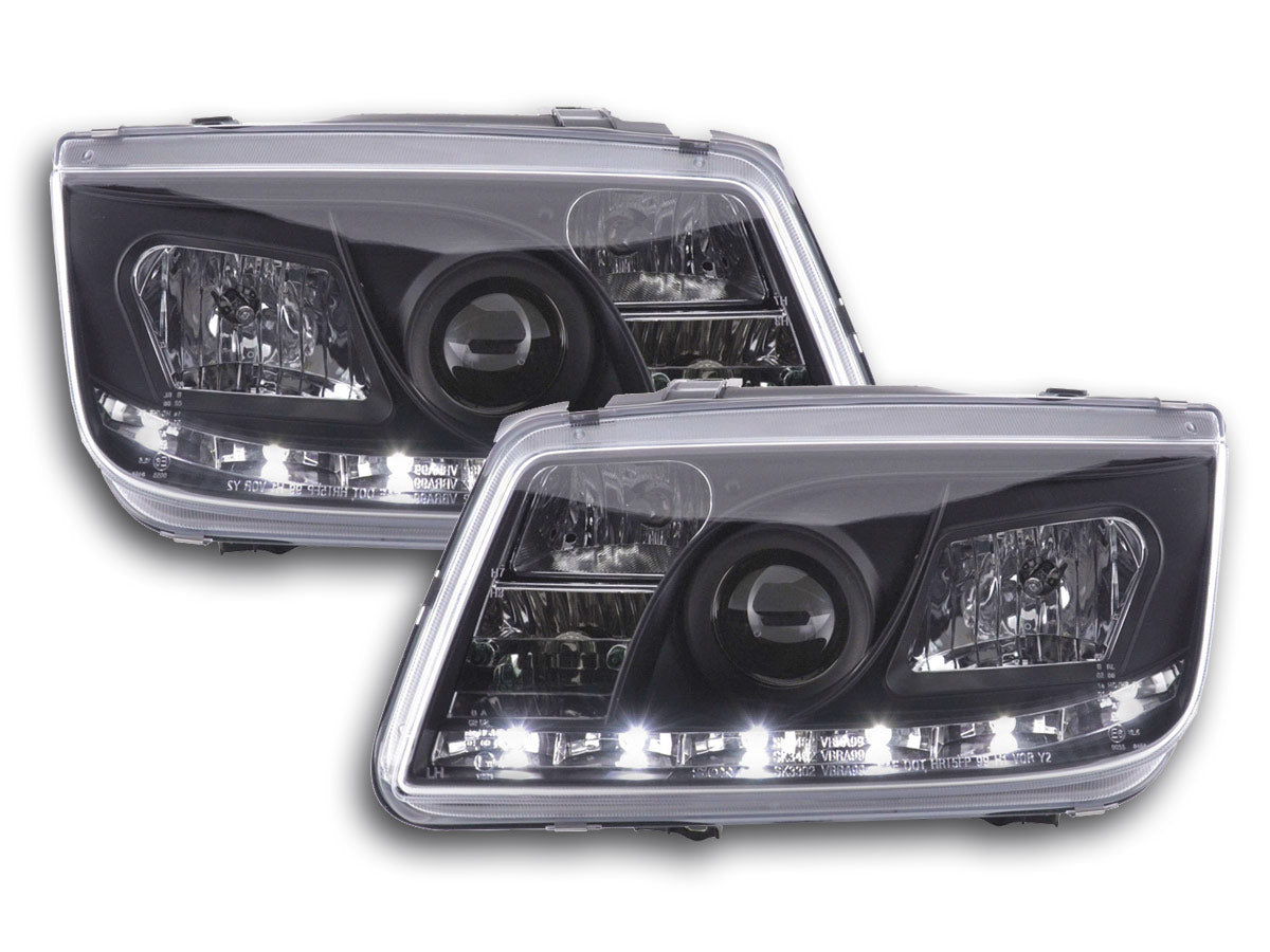 Scheinwerfer Set Daylight LED TFL-Optik VW Bus Typ T4 90-96 schwarz Scheinwerfer Set Daylight LED TFL-Optik VW Bus Typ T4 90-96 schwarz